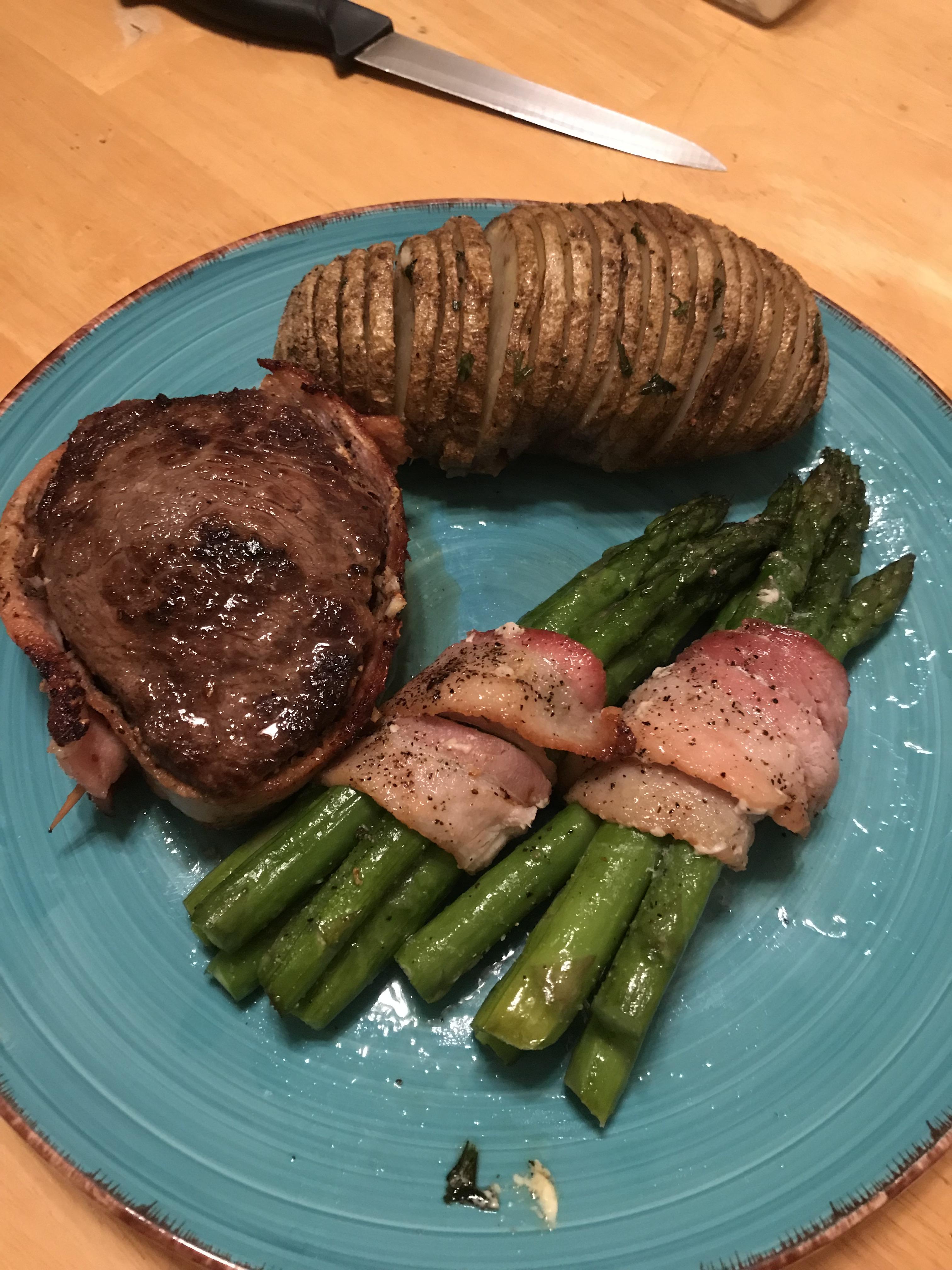 wallpapers Steak And Bacon Wrapped Asparagus hasselback potato filet steak wrapped