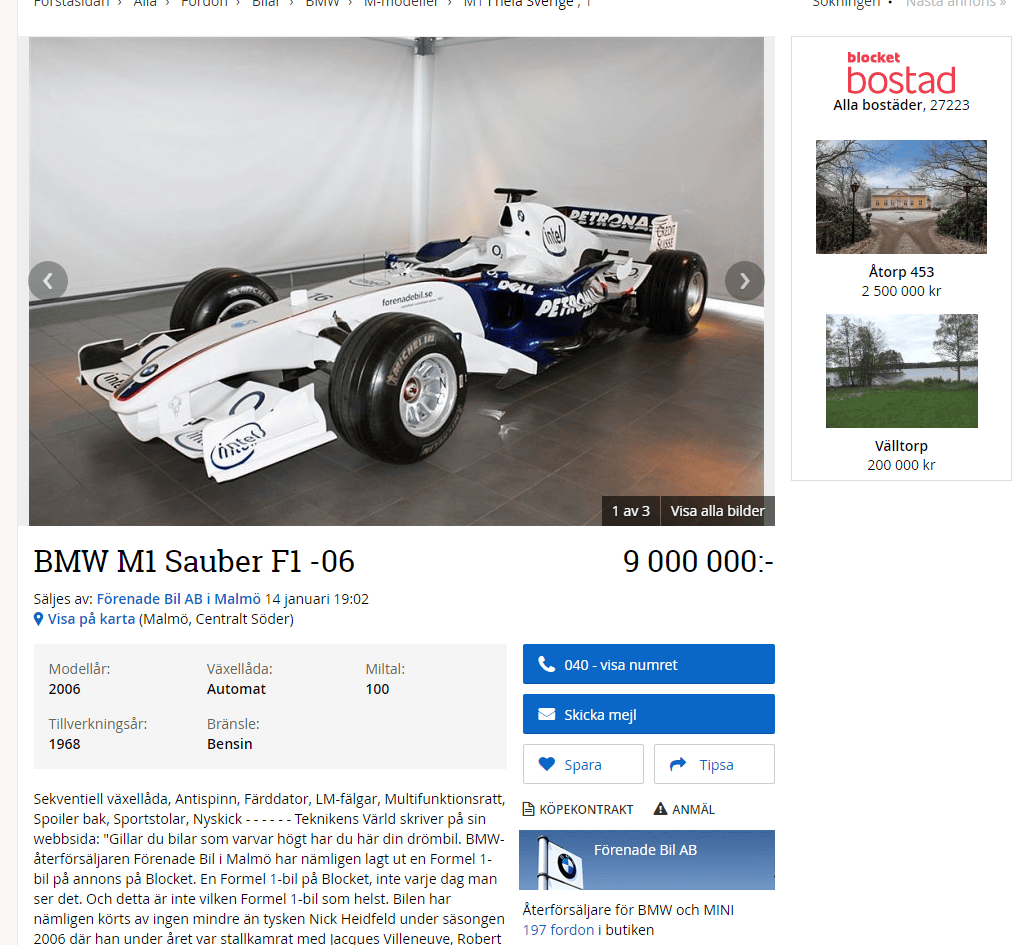 Nick Heidfeld S Bmw M1 Sauber 06 Is Now Is Purchasable In
