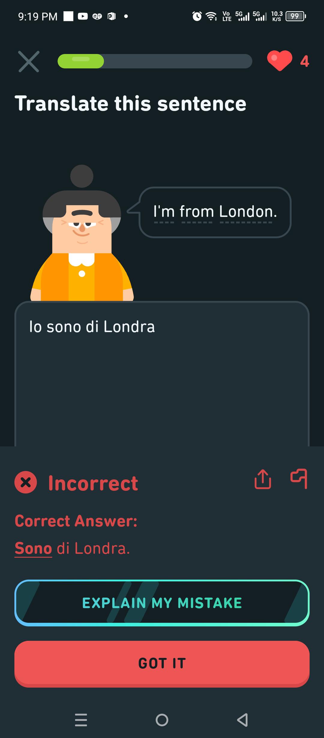 Italian] Hello, this is my first time asking here. It seems from the image  that Io sono is not always true when Im is the first word. Id like to  know whens