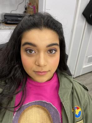 Iman Vellani on the set of “Ms. Marvel’’