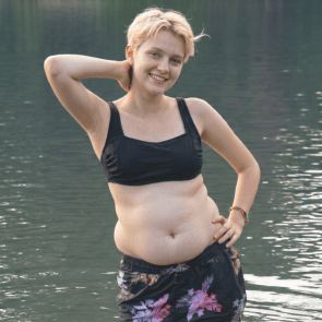 Short haired at the lake.