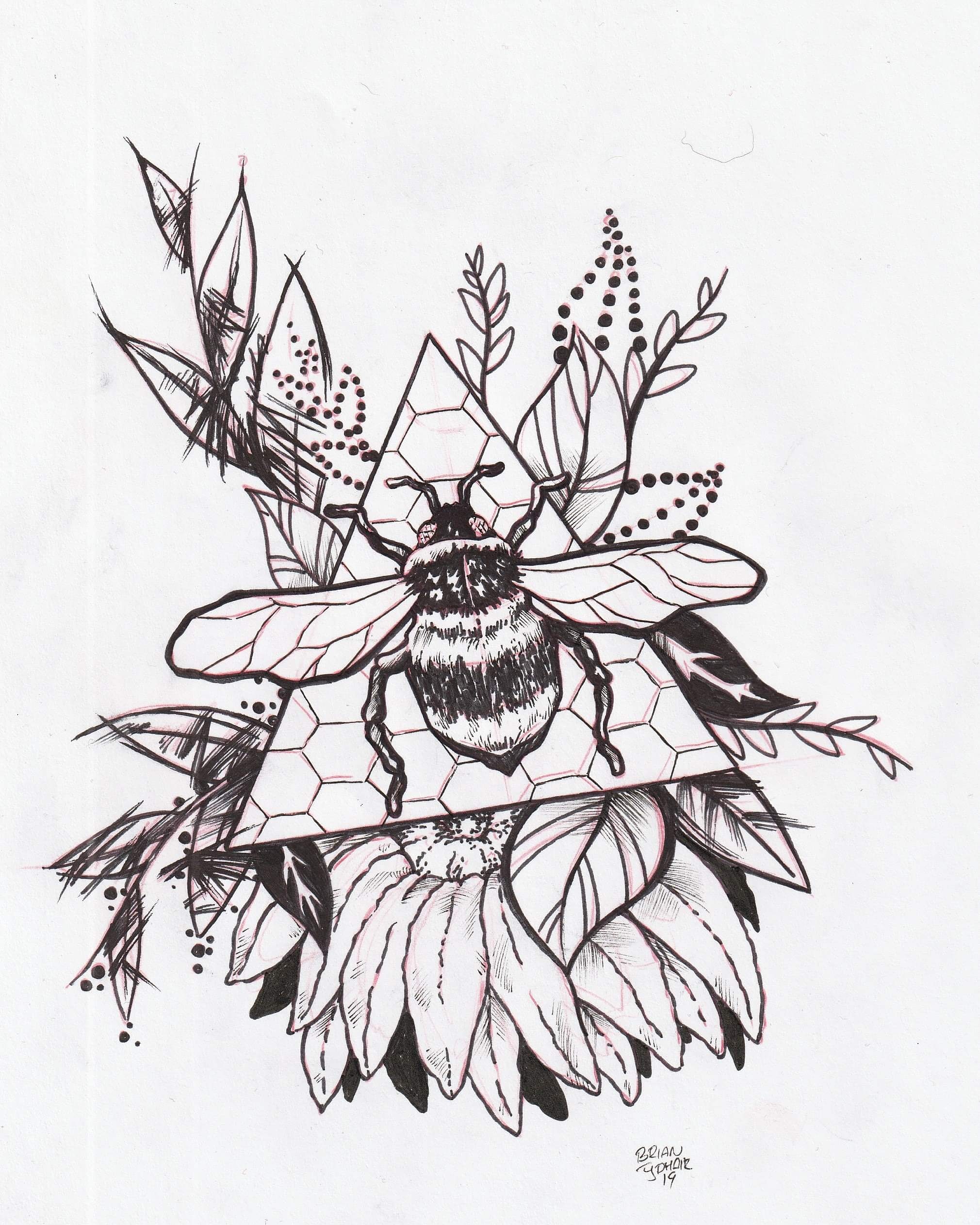 Drawing Concept I Did Up For Coworker Last Night For Her New Bee Tattoo Tattoodesigns