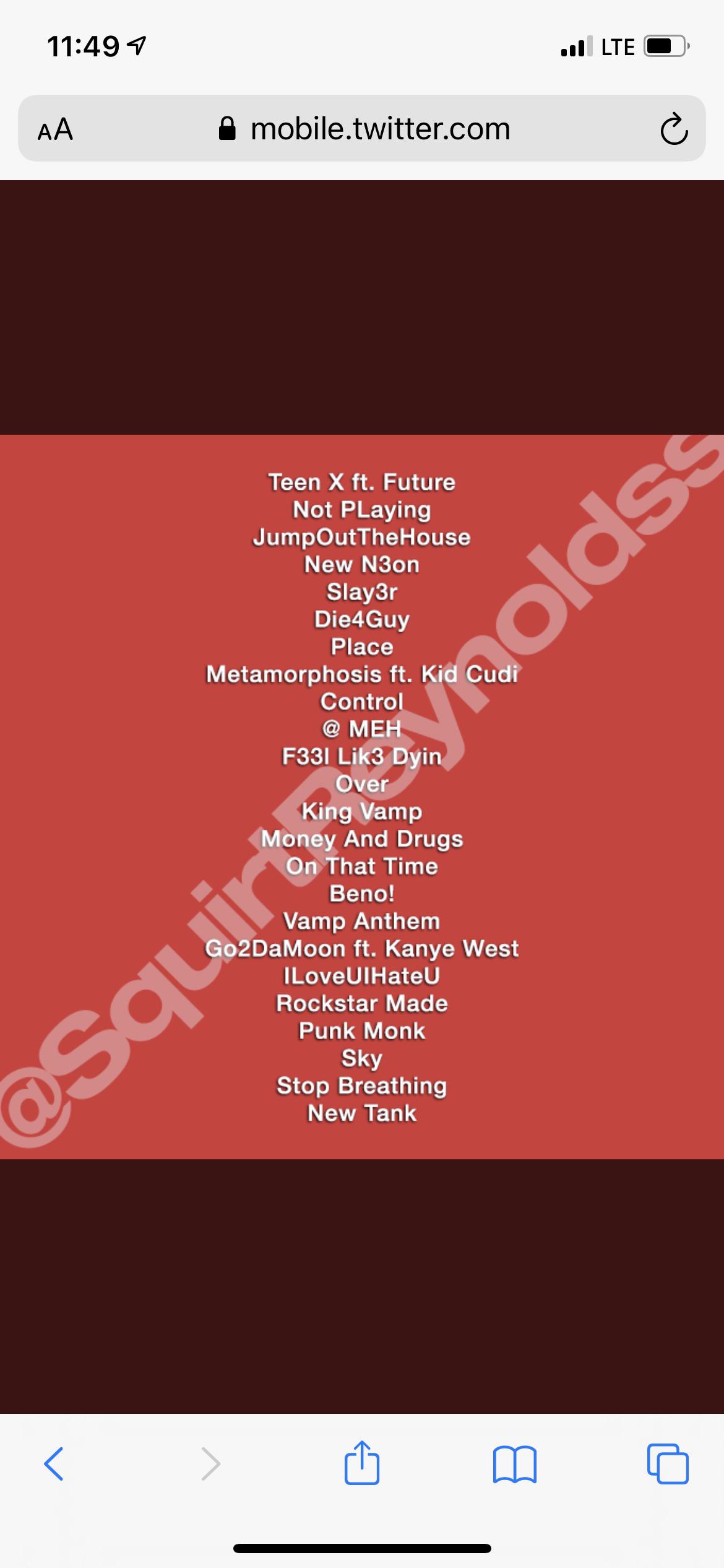 The tracklist from squirt : rplayboicarti