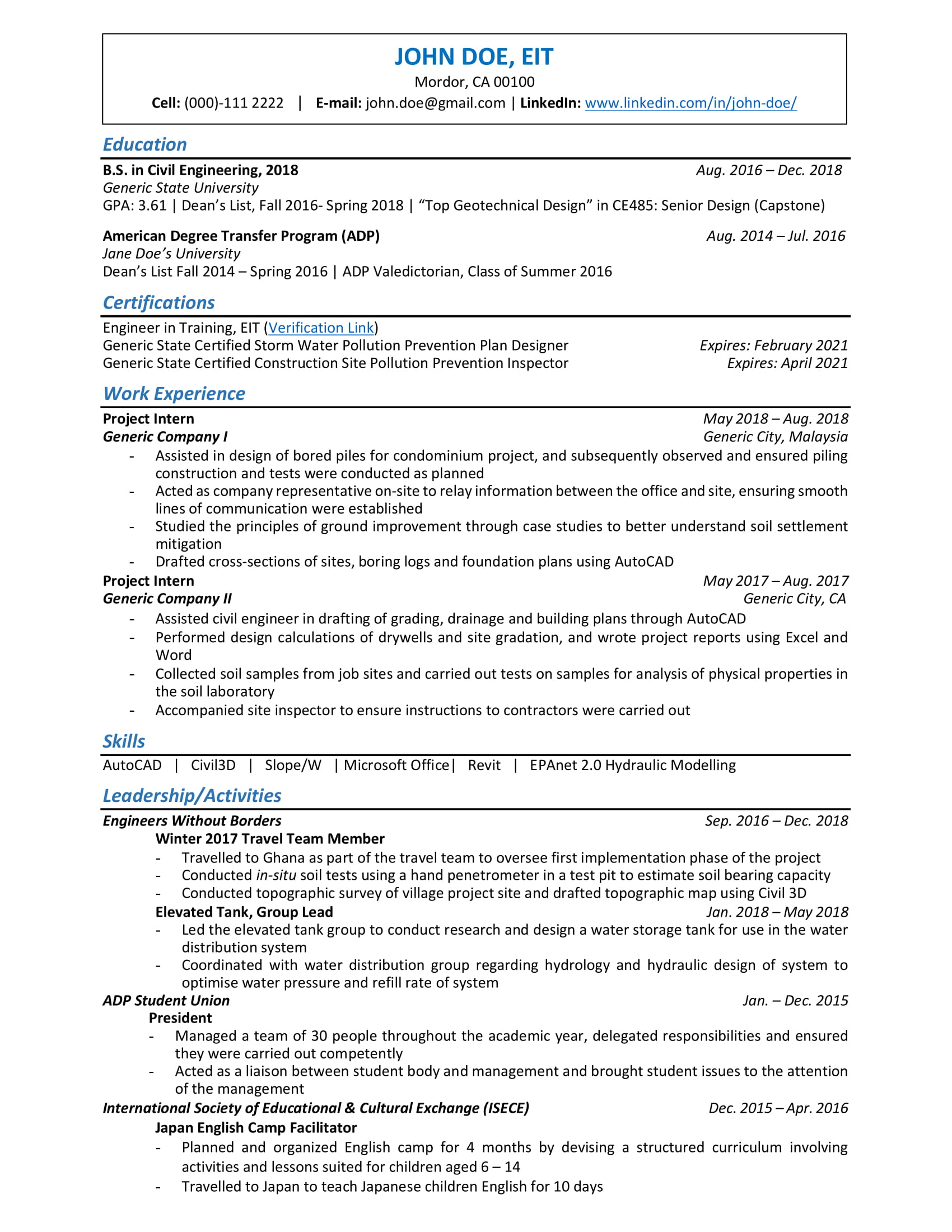 Mechanical Engineer Resume Sample Template