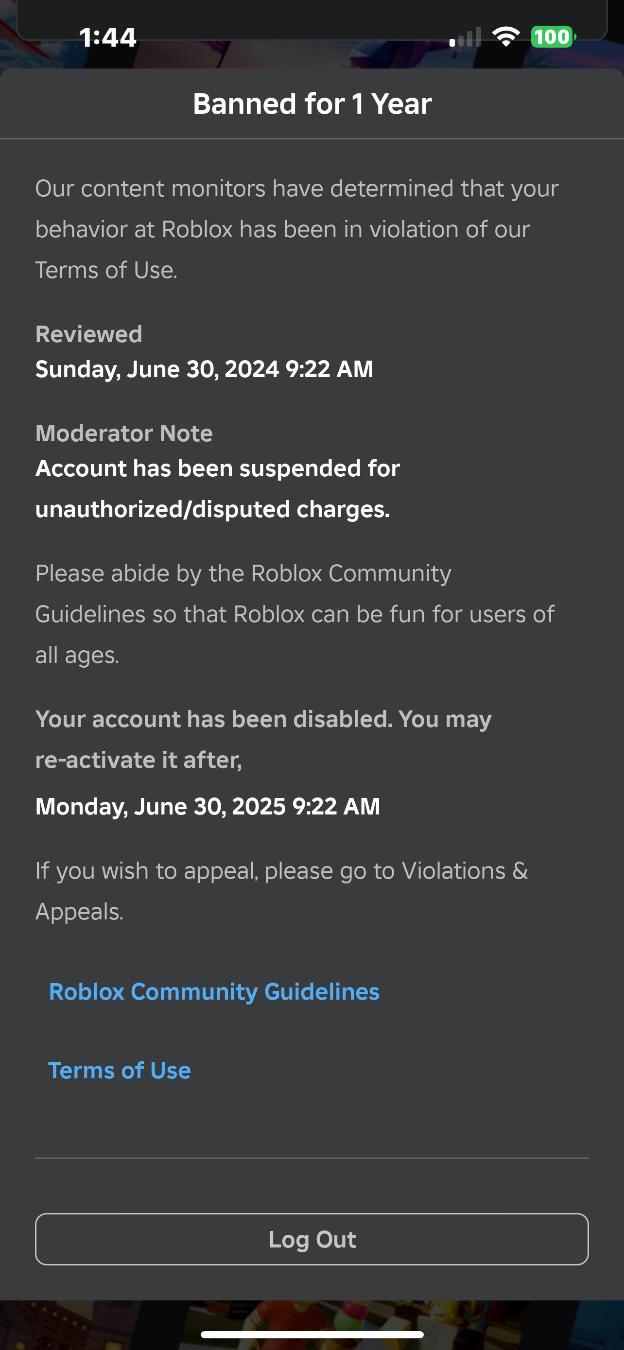 I Got Banned For 1 Year R ROBLOXBans 