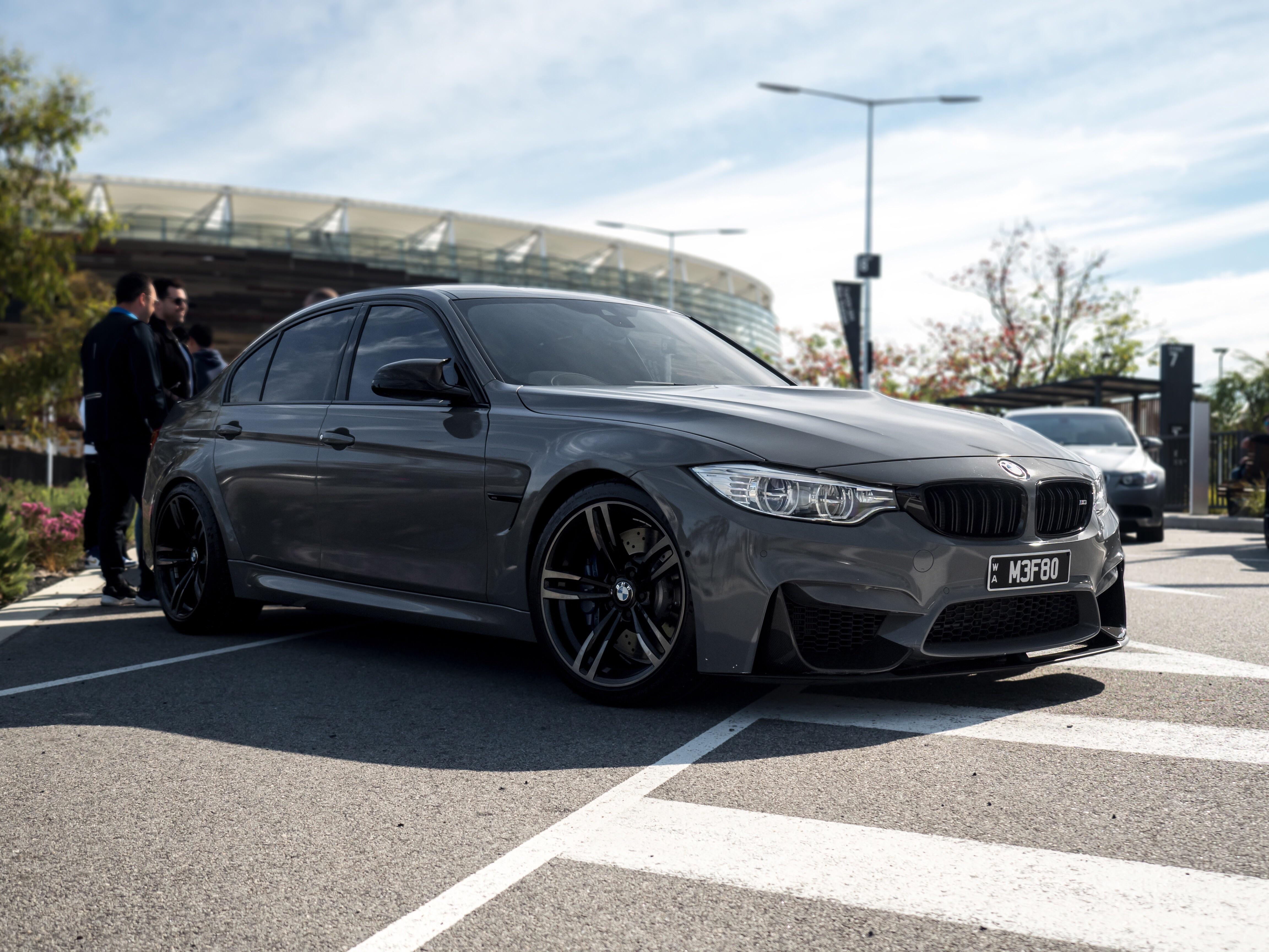 Bmw f80 m3 wrapped in nardo grey. taken at a local m meet.