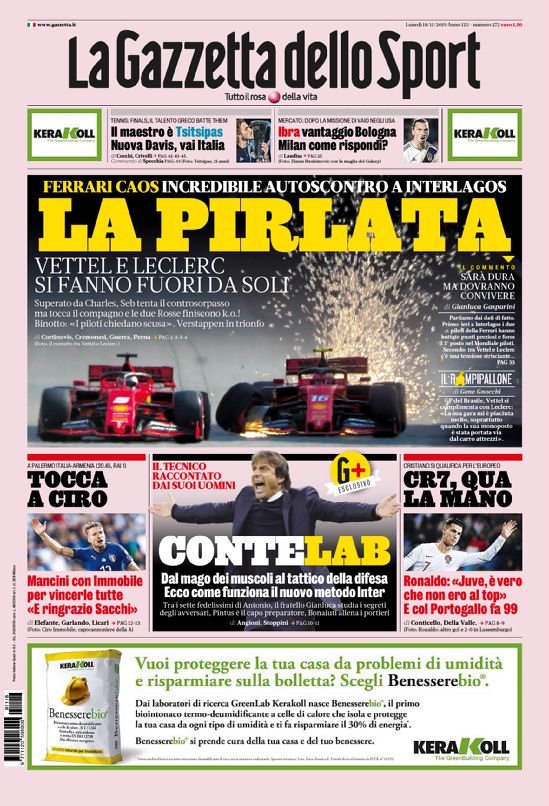 Front Page Of La Gazzetta Dello Sport Formula1