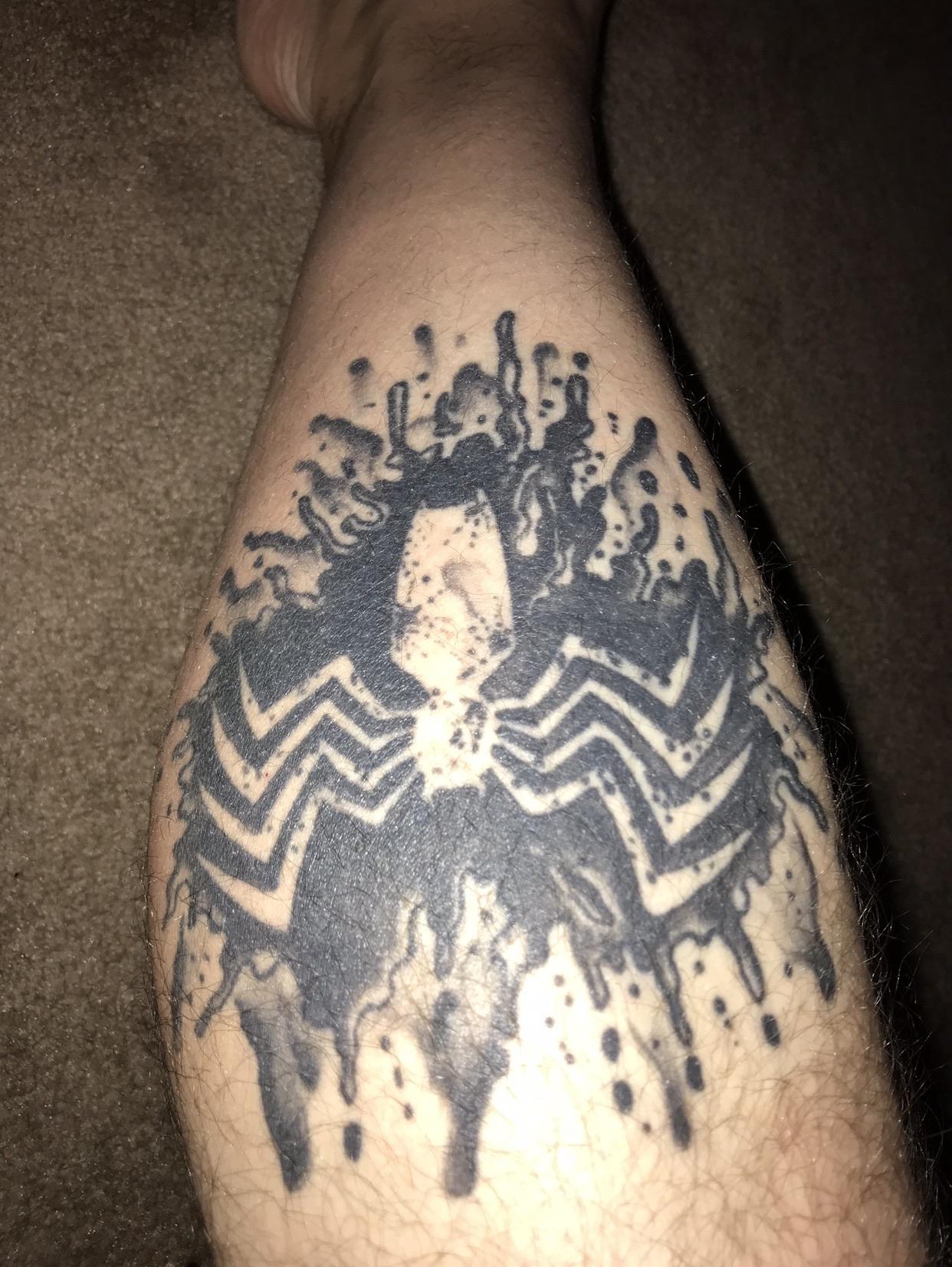 Better Pic Of My Venom Tattoo On My Calf Jeremy At Black Sea Tattoo In Liverpool Ny Did This One Tattoo