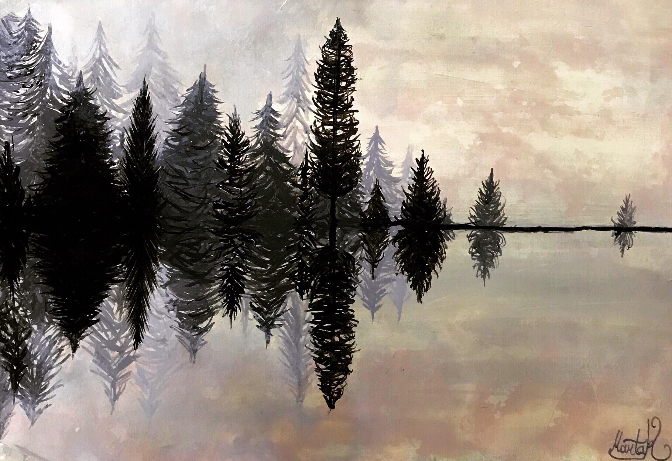 Watercolor Painting Printmaking Printing Drawing Watercolor Woods Pine Trees Painting Watercolor Leaves Painted Leaf Png Pngwing