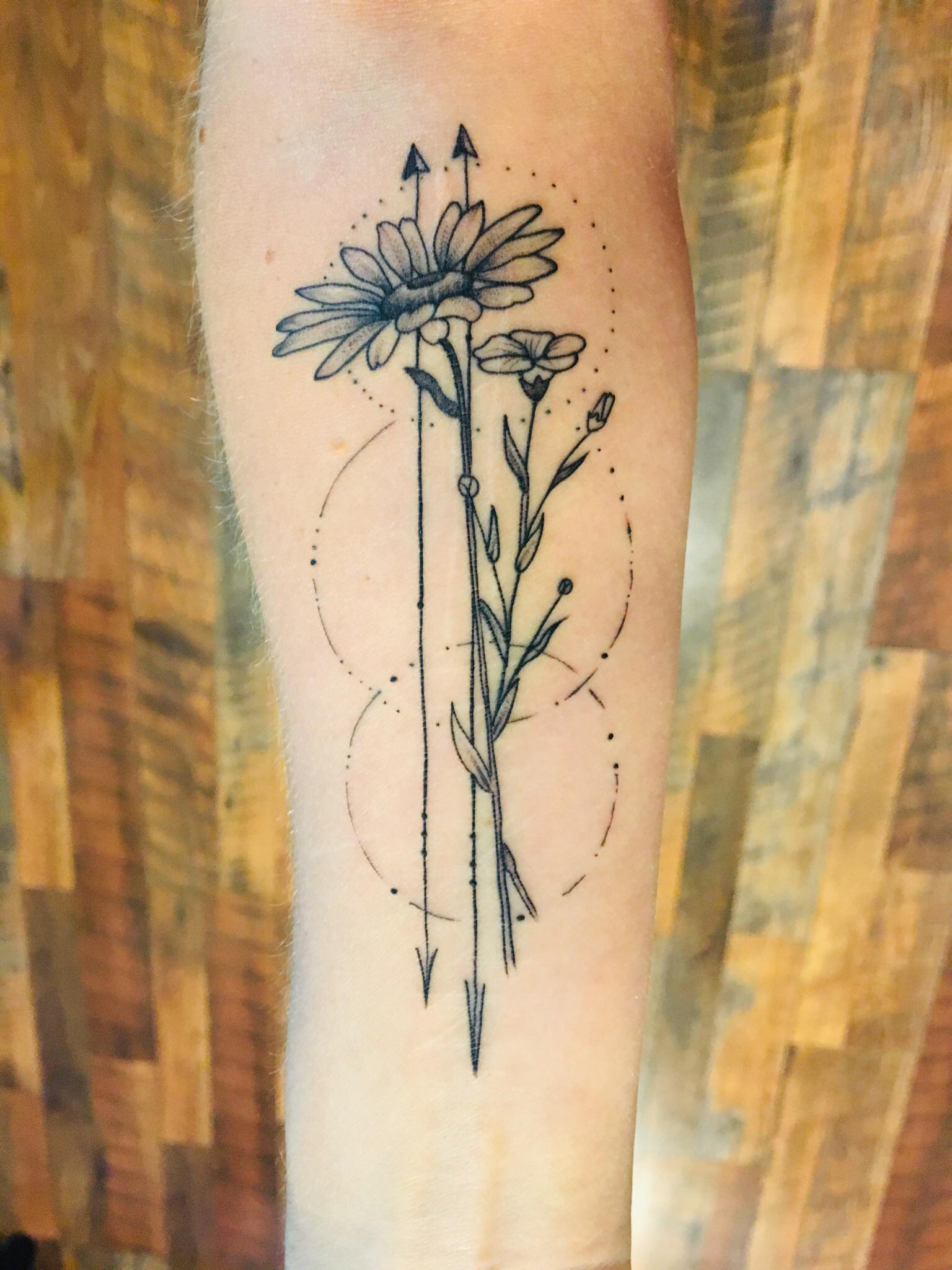 Wild Flowers And Arrows To Cover Up Self Harm Scars On My Forearm Tattoo