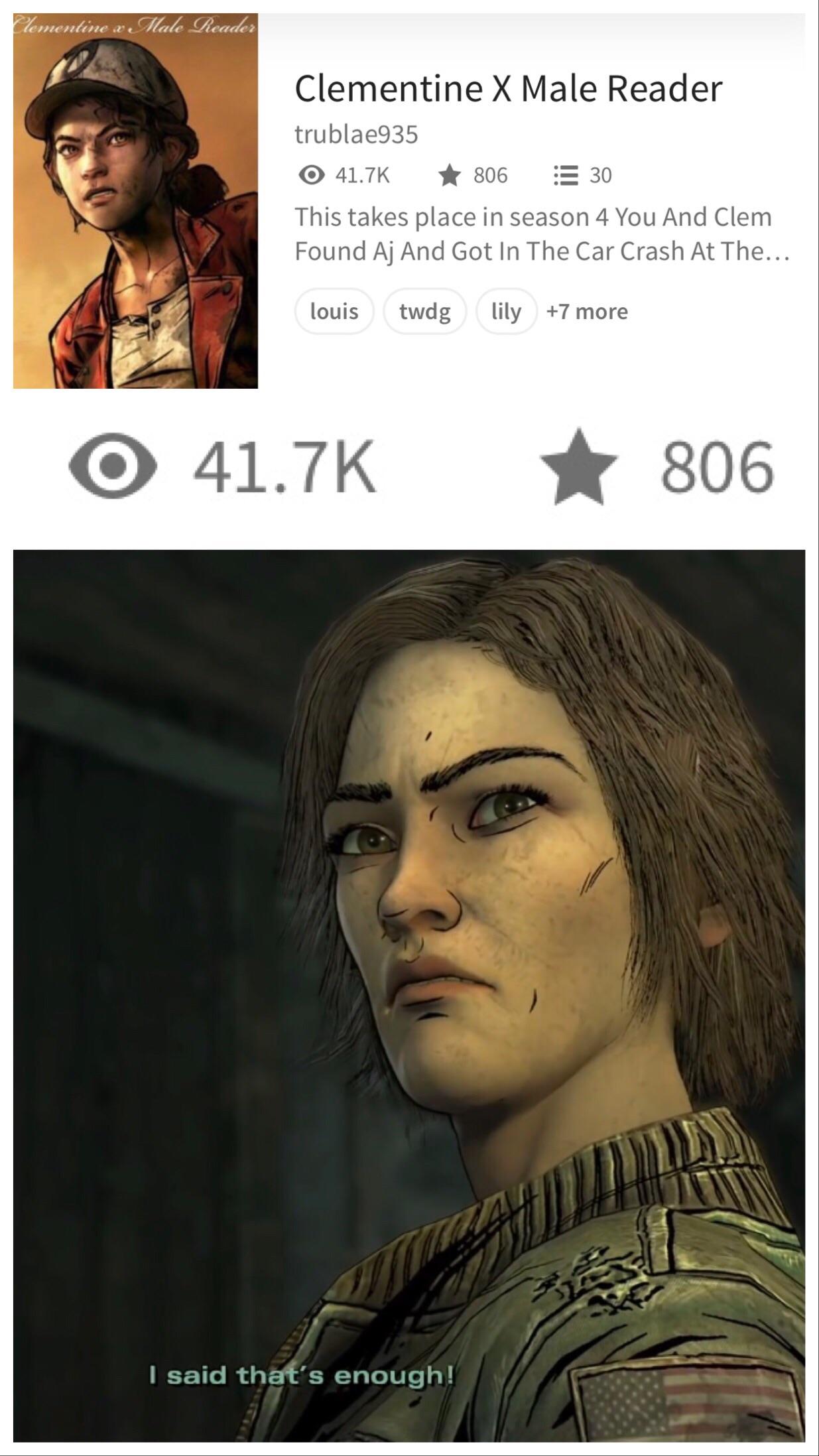 Last one I swear I just cant fathom why people want to involve her in so many love stories with practically every male in existence : rTheWalkingDeadGame