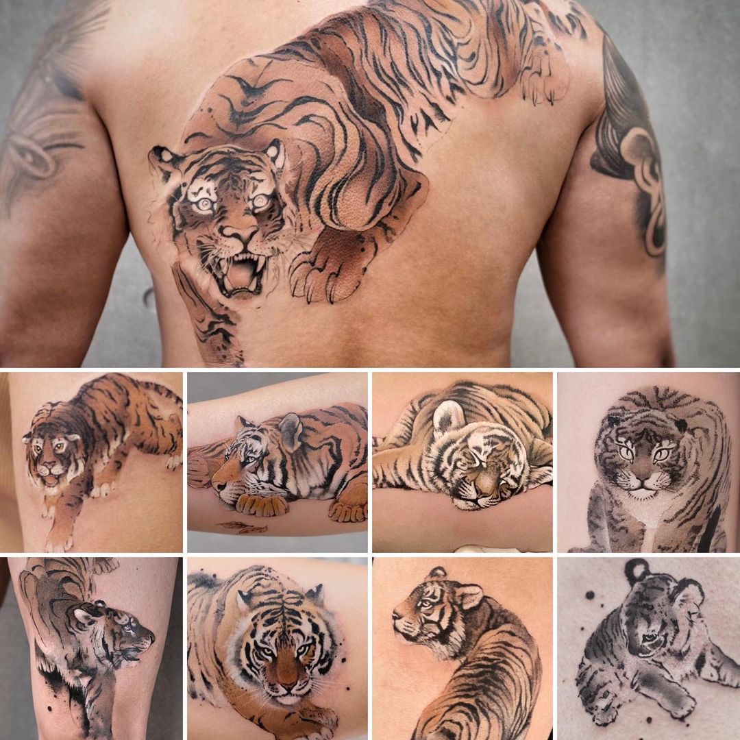 Traditional asian tiger tattoo tiger and chinese landscape by aaron
