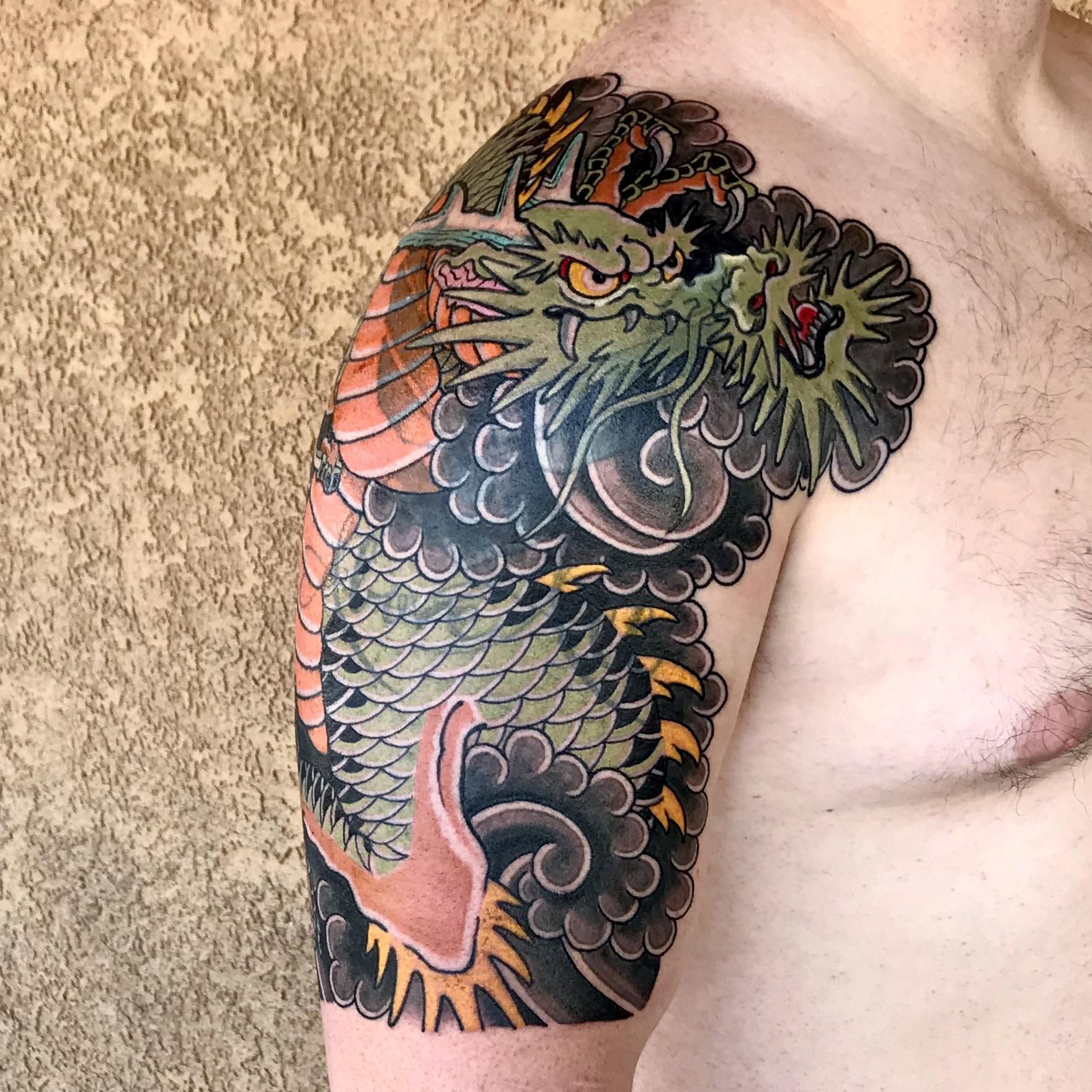 Dragon Cover Up I Did A Few Weeks Back 2 Day Back To Back Sessions Cam Kelley To See More Work Irezumi