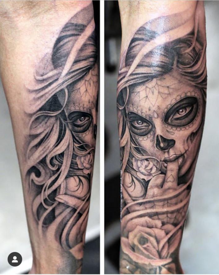 Nuestra Señora De La Santa Muerte. By Davide @Tattoo13Insoho In London. Realism. *Sleeve In Progress* – Tattoo Lover Family 888_x_707_jpg