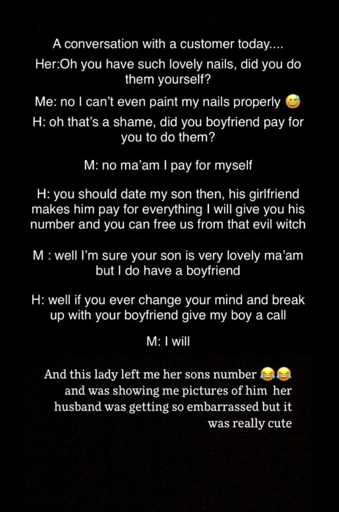 She always makes up these stories and has a new relationship every week