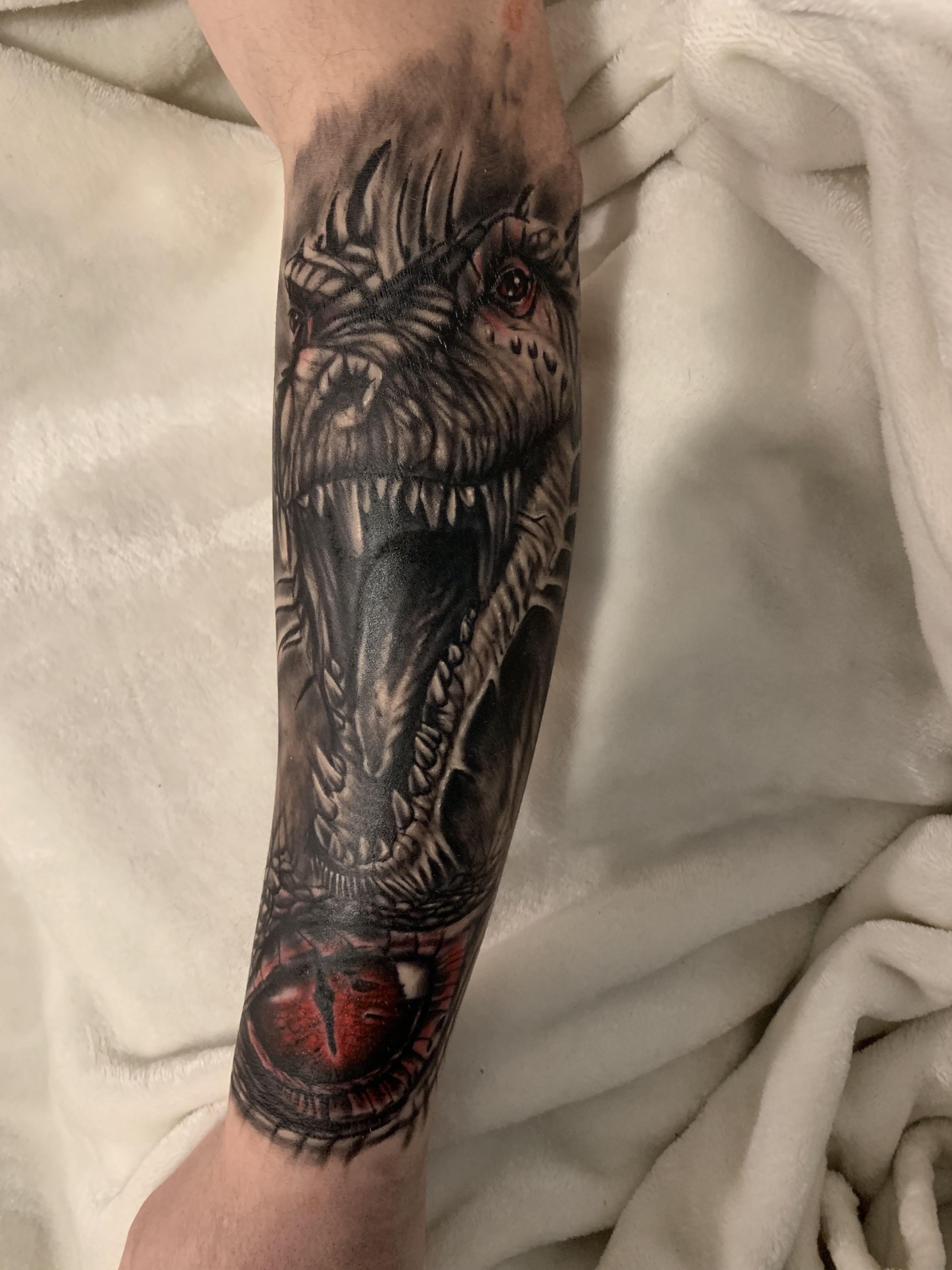 Front Forearm Dragon And Eye Done By Alessio Marini At Bamboo Tattoo In Toronto Canada Tattoos