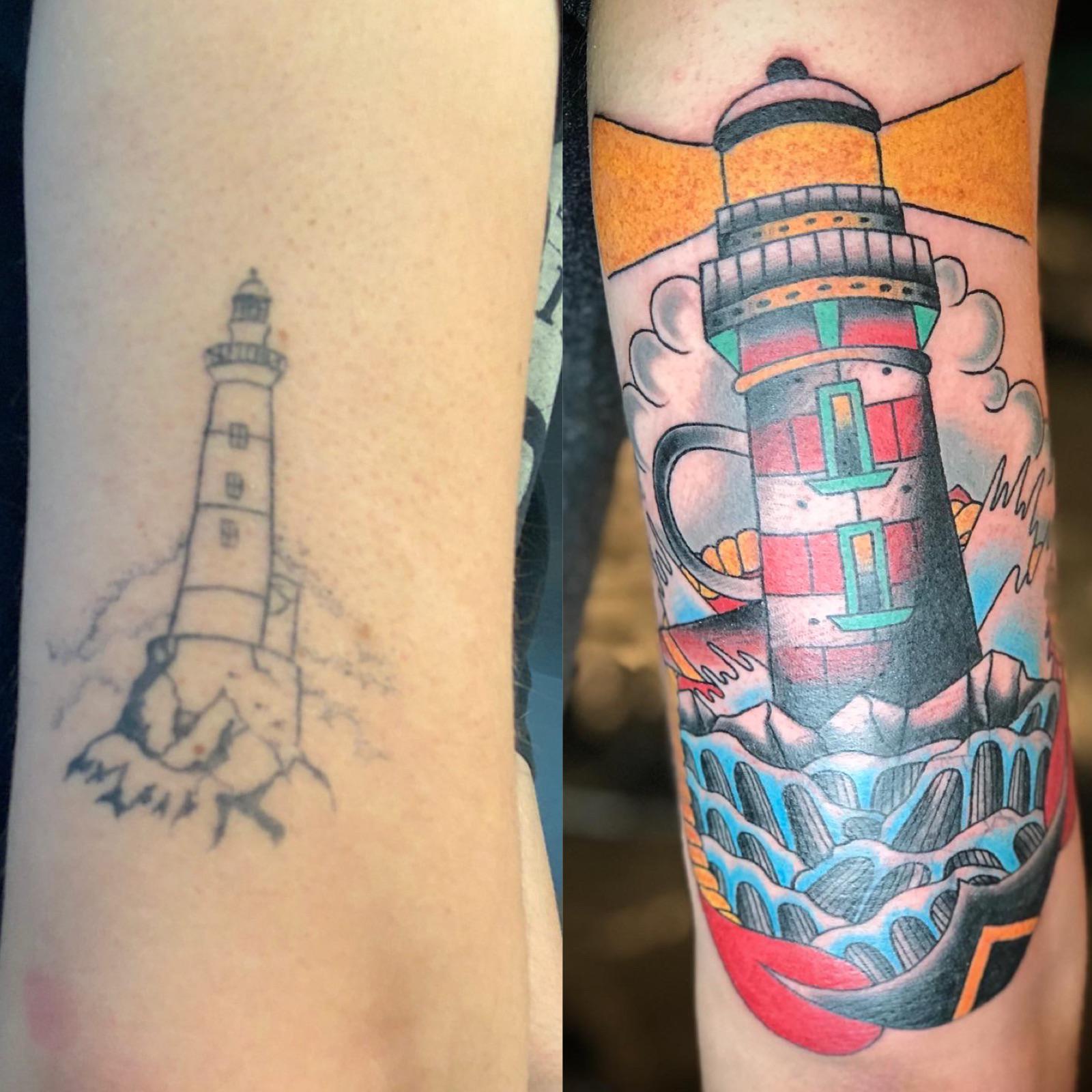 Lighthouse Cover Up By Brighton Page Big Deluxe Tattoo Salt Lake City Ut Tattoos