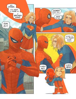 Marvel and DC – Spider-Man and Supergirl. Art by, DerkDrew124