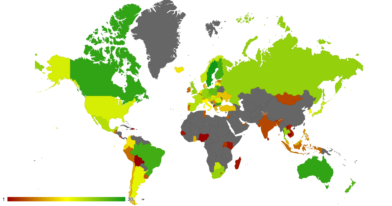 Country Distribution in our 1032 Country streak : rgeoguessr
