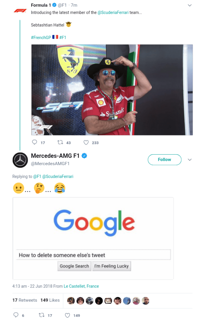 Banter Between Mercedes And F1 Account Formula1