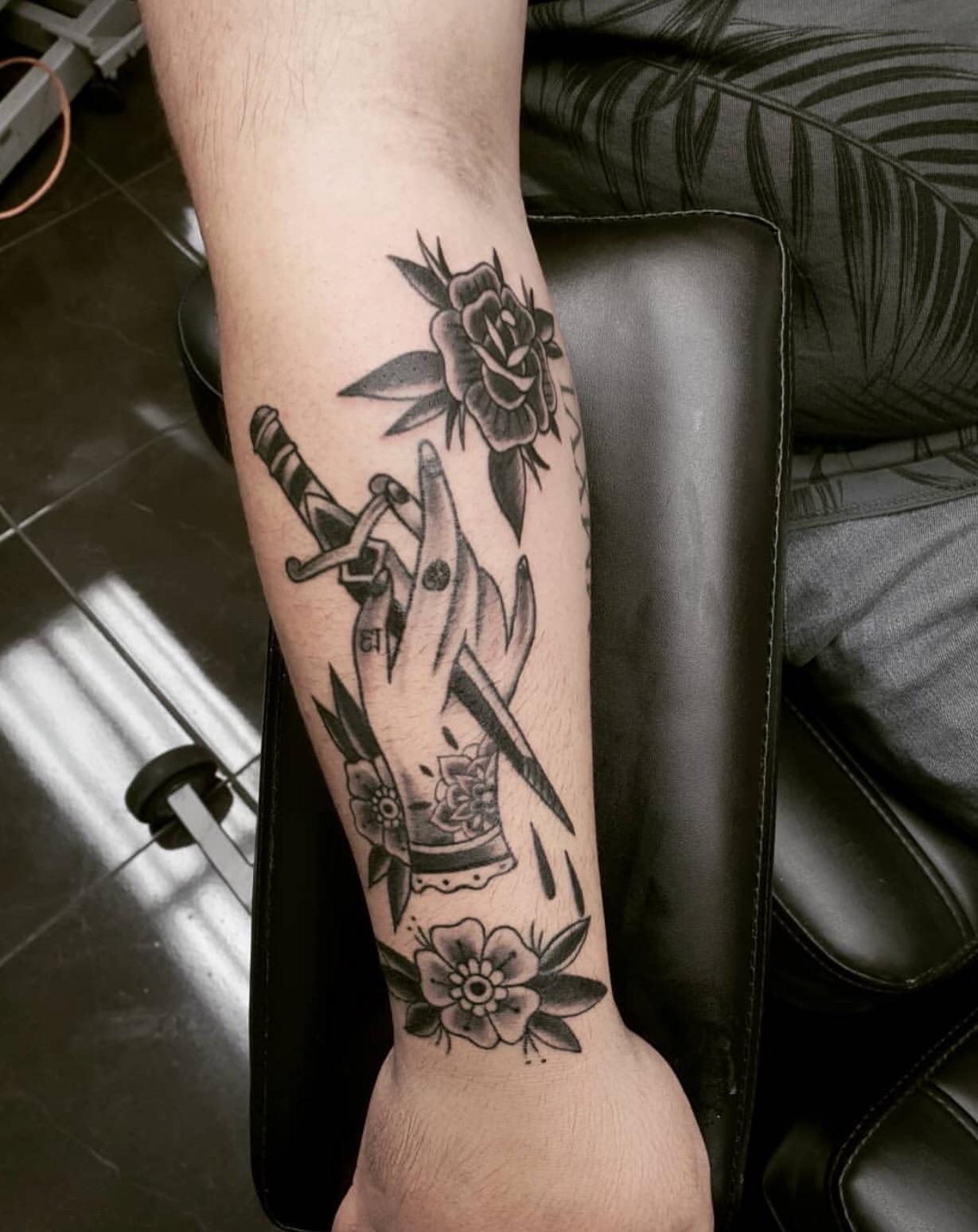 Start Of My Black And Grey Traditional Sleeve By Brooke From Crossbones Gallery Penrith Nsw Tattoos