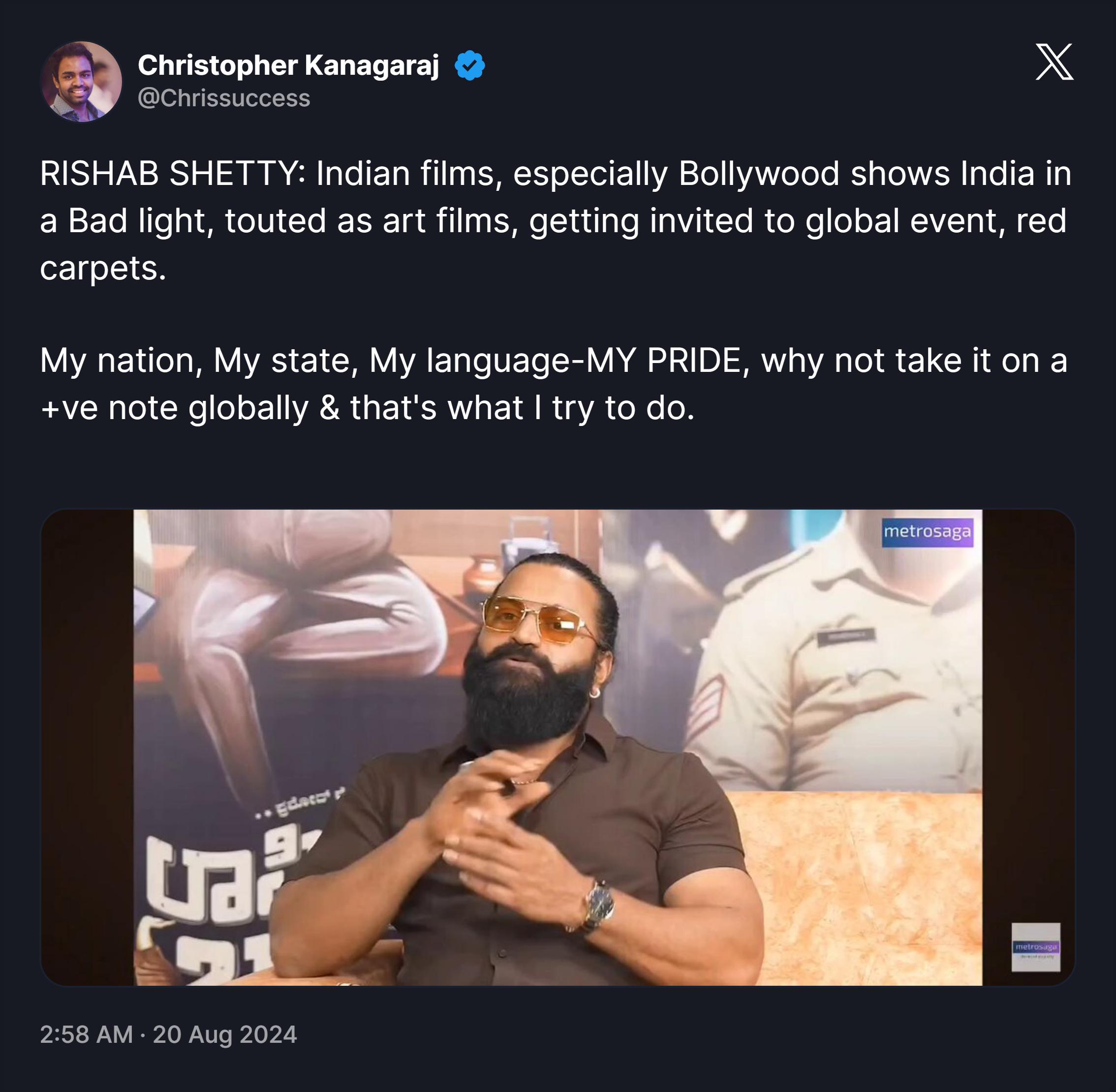 Les commentaires de Rishab Shetty, la star de Kantara, sur Bollywood  lannée dernière : rBollyBlindsNGossip