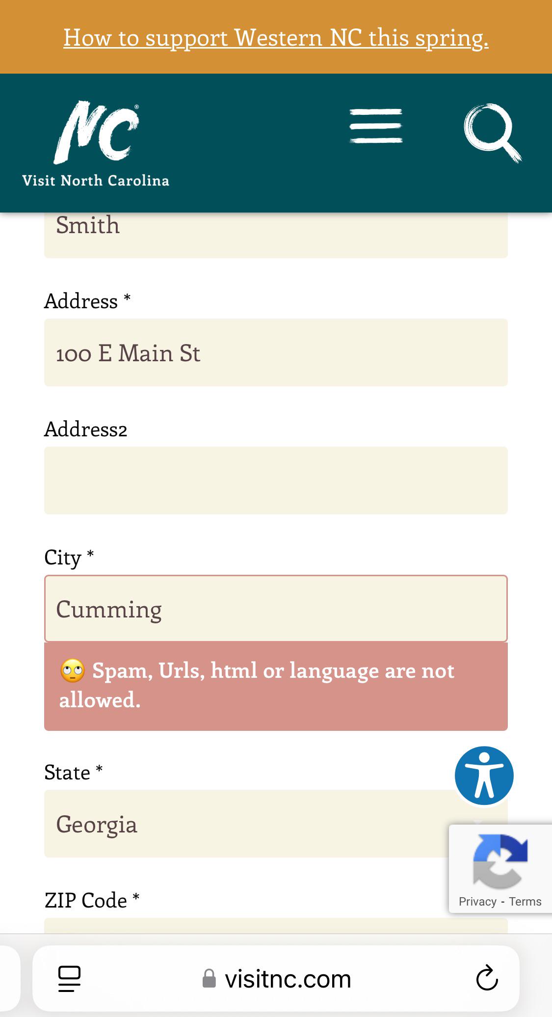 My town Cumming is a banned word per North Carolina Tourism : rGeorgia