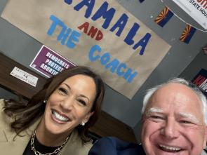 Selfie of Kamala Harris and Tim Walz together