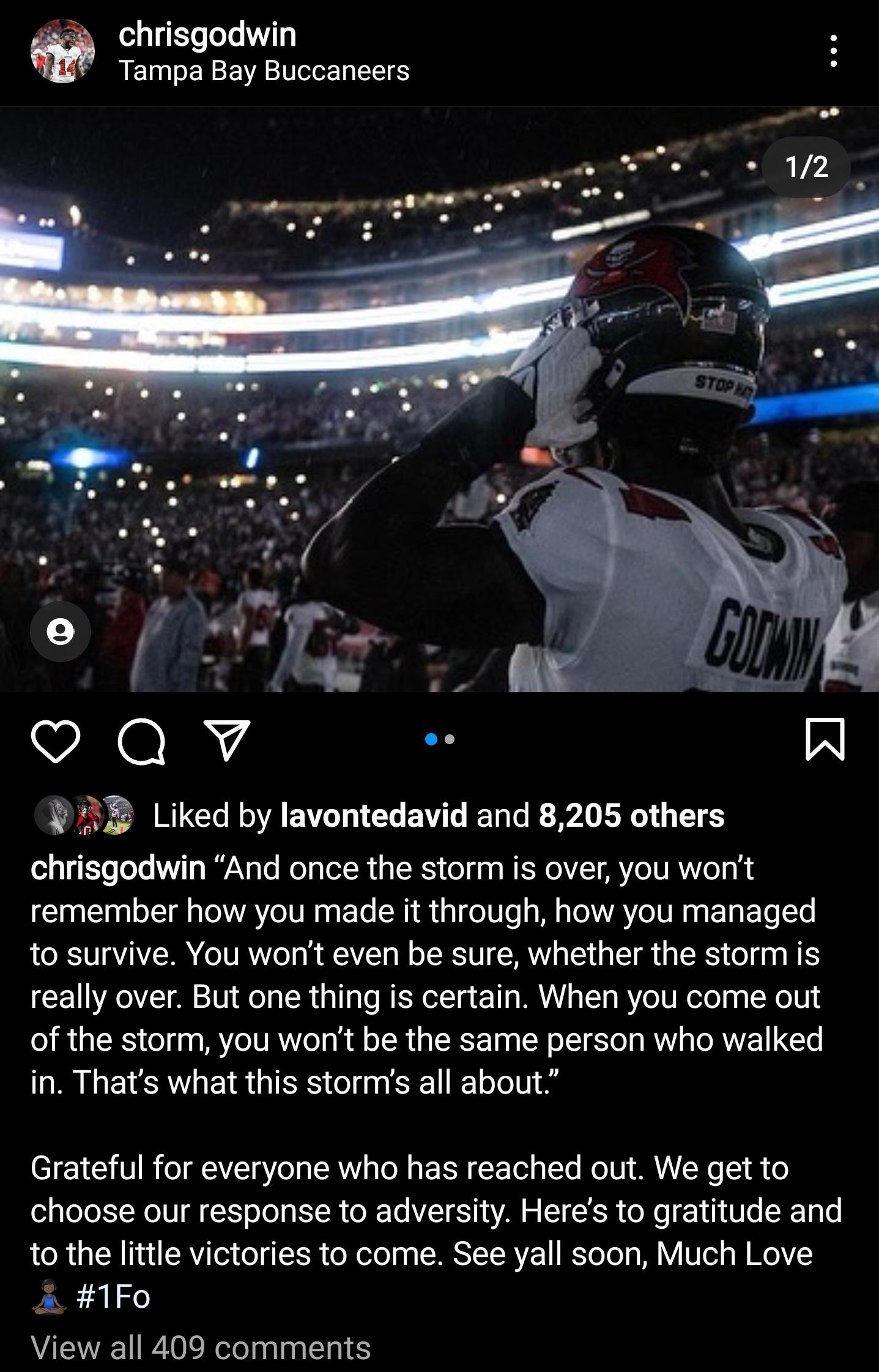 Chris' instagram post regarding his devastating injury.
