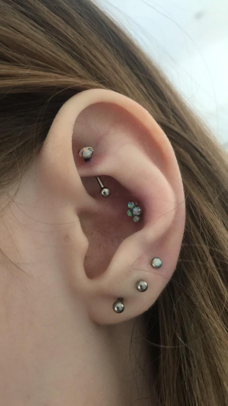 Fresh Rook And Third Lobe Done At True Tattoo In Kingston Upon Thames In London Trying To Transition To All White Opal D Piercing