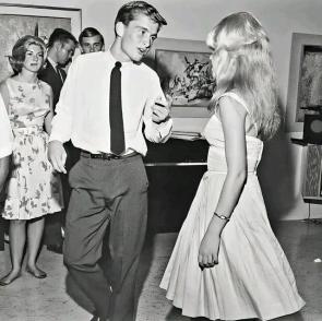 Michael Douglas dancing with Haley Mills at his 18th birthday party in 1962