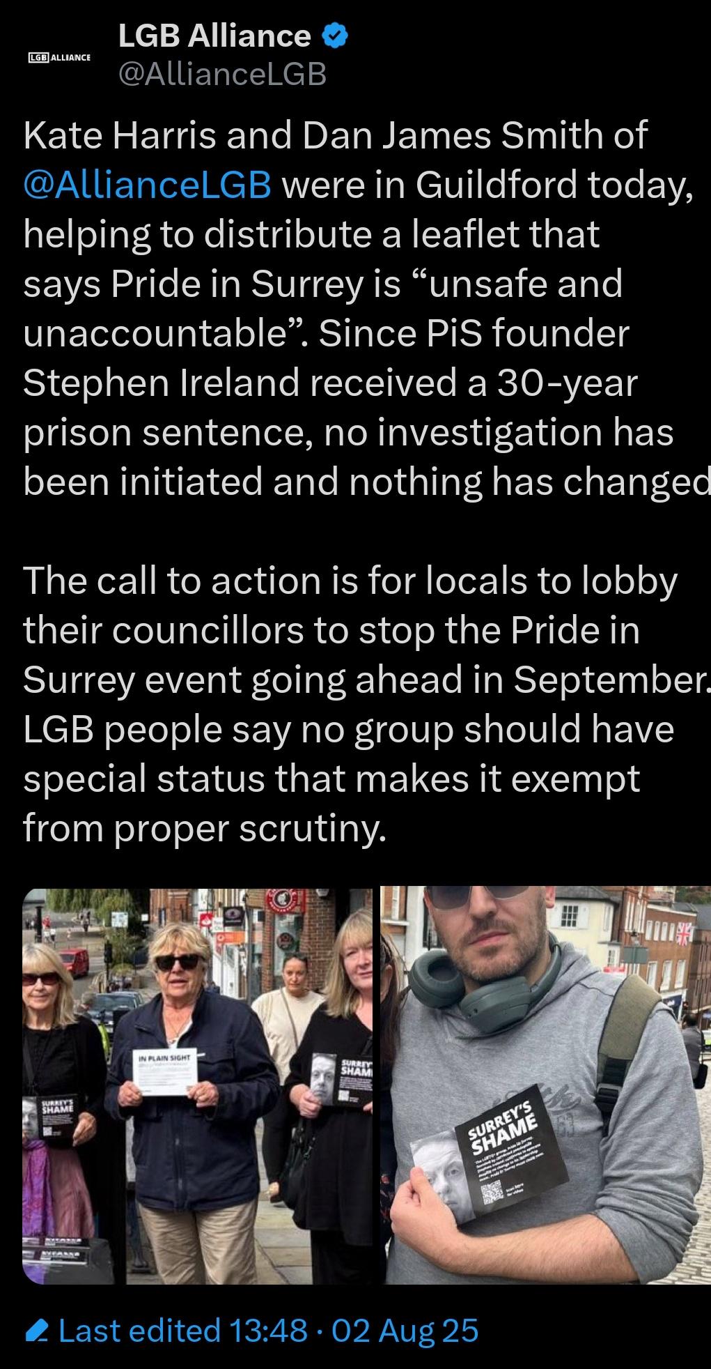 LGB Alliance essaie de faire annuler la Surrey Pride : rtransgenderUK