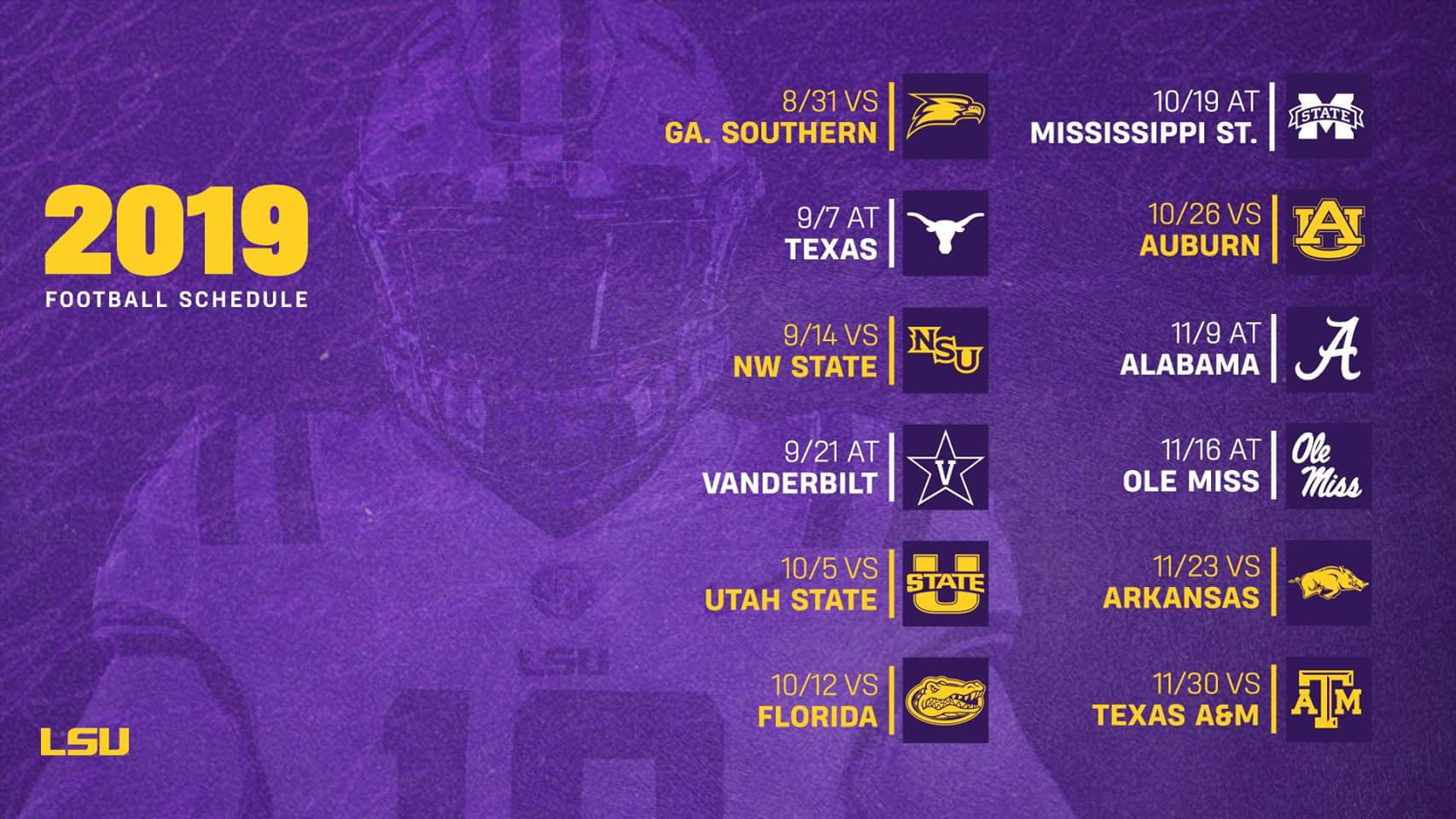 2019 lsu football schedule