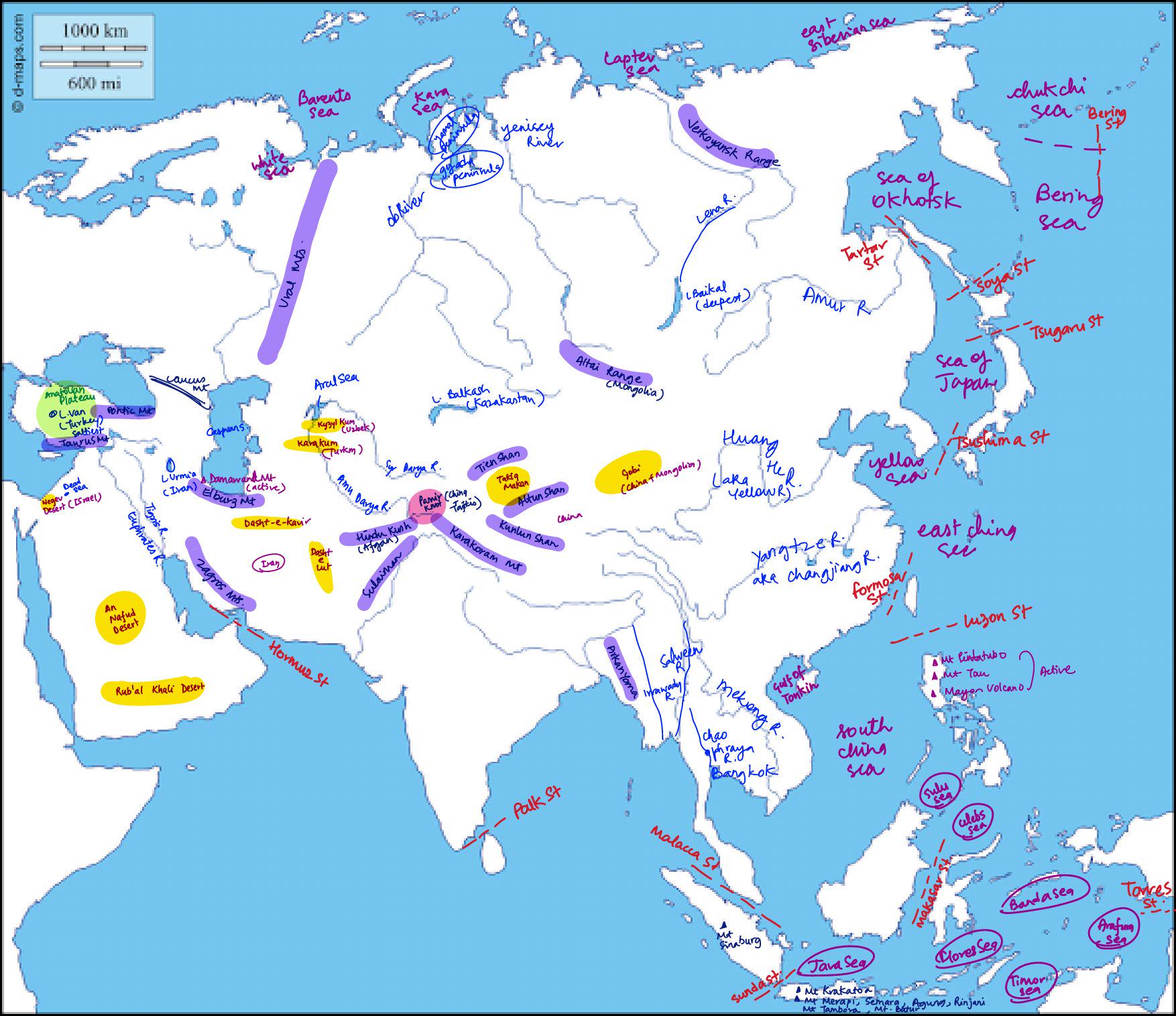 Map Of Asia Rivers And Mountains 