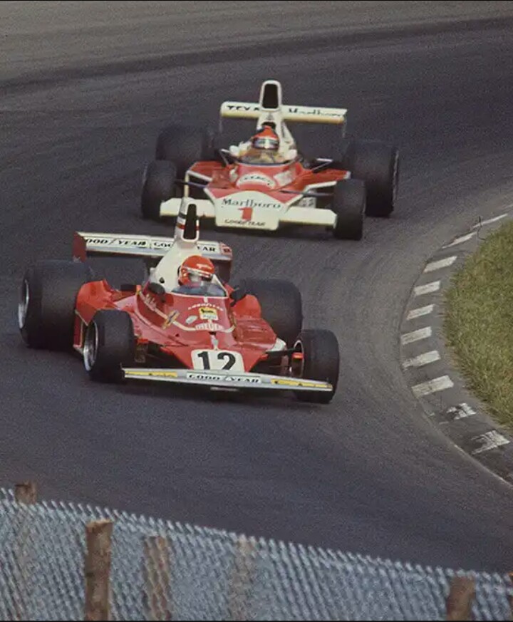 Niki Lauda Leads Emerson Fittipaldi Watkins Glen 1975