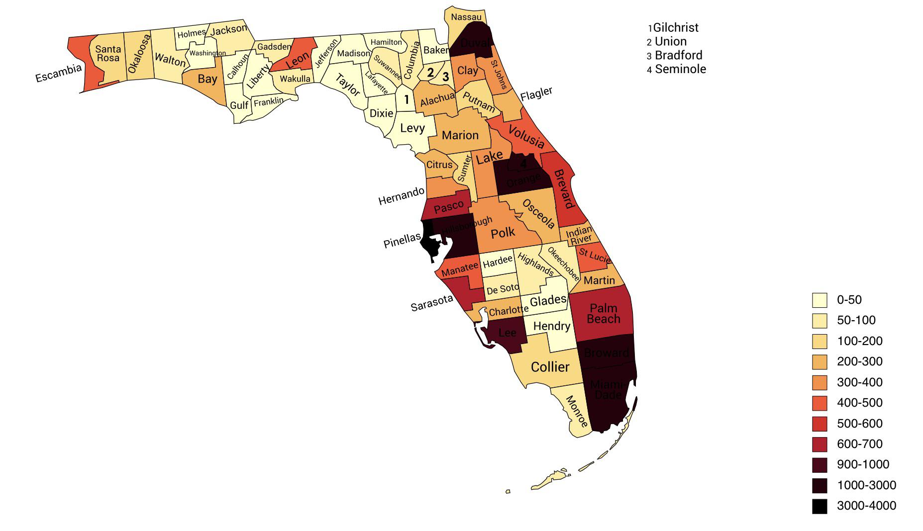 Population Density Map Florida 2021 Population Density By County 