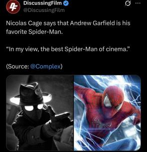 Nicholas cage’s favorite spider man is Andrew Garfield :>