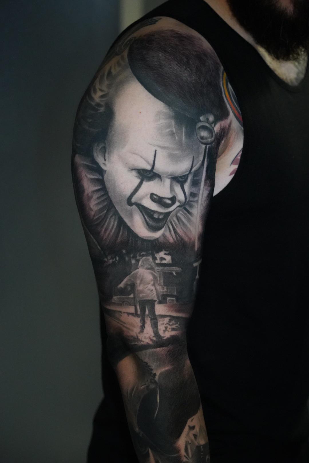 Black And Grey Horror Sleeve By Joe Gallegos Of Colorblindminds Tattoo Studio In San Antonio, Tx : R/Tattoos 1616_x_1080_jpg