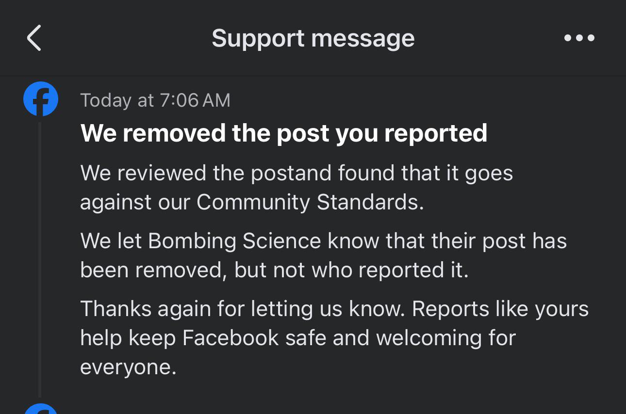 Reporting something on facebook actually worked and got it removed for the  first time ever : rfacebook