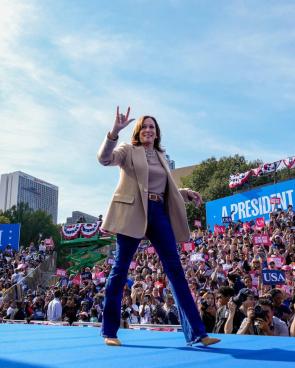 Vice President Kamala Harris Holds an “I Love You” Sign During a Campaign Event in Georgia