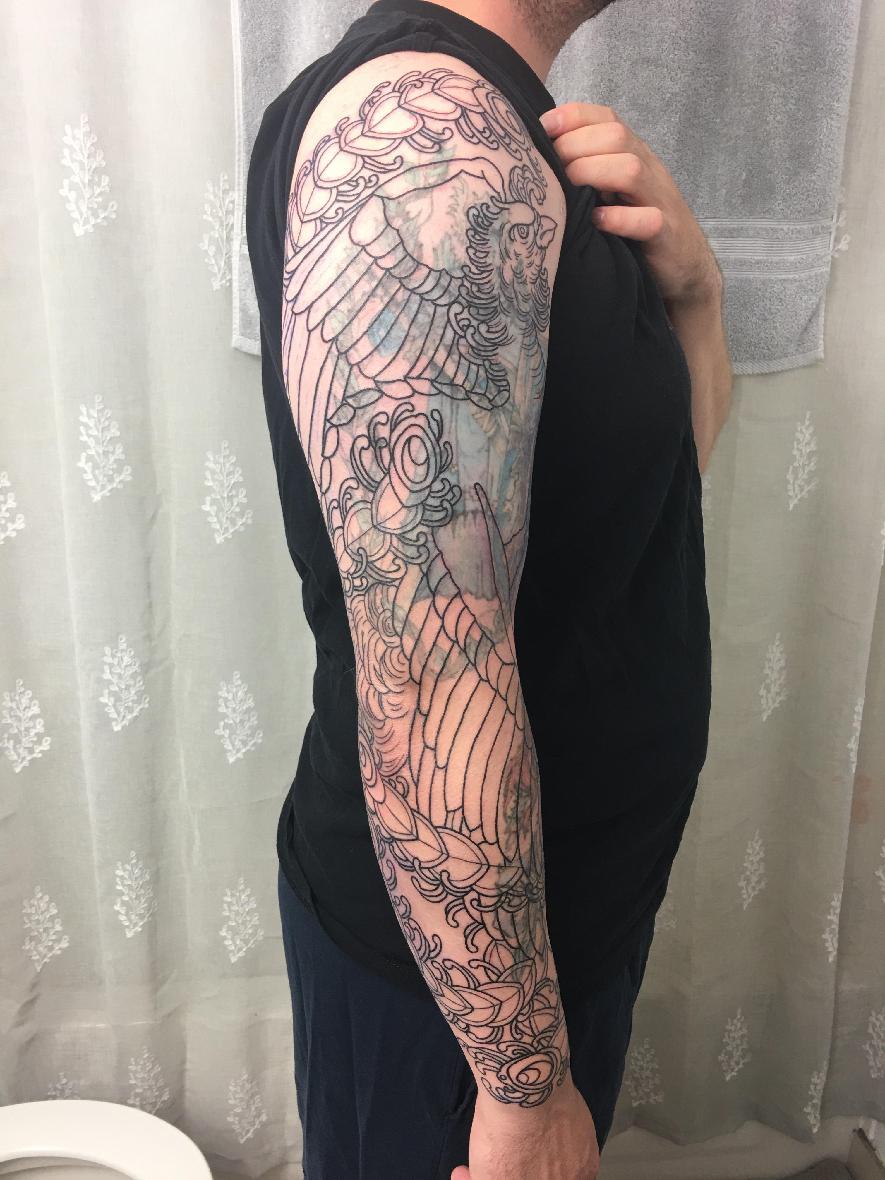 Cover Up Japanese Style Phoenix Just First Session Outline Mostly Done Tattoo