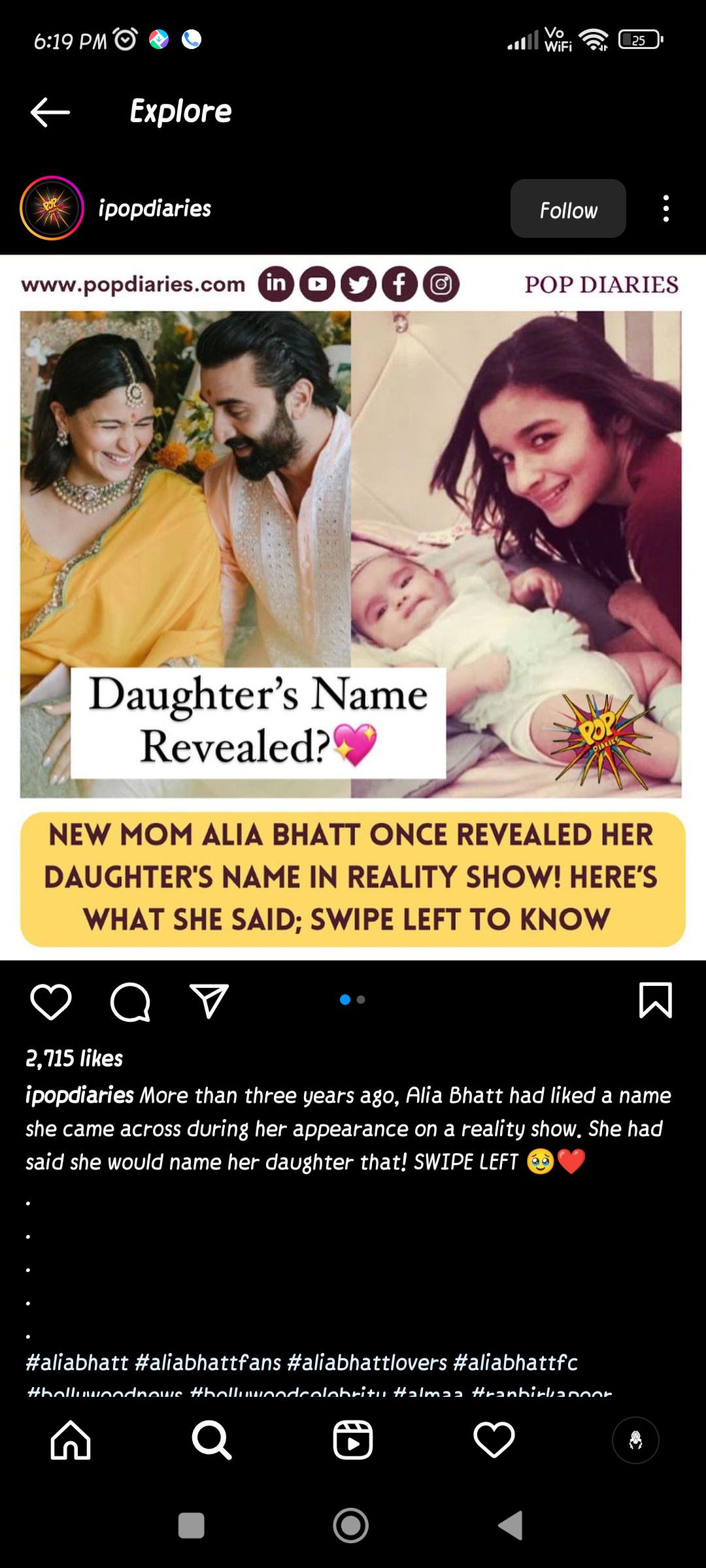 Alia decided name of her daughter 3 years back on a reality show-  ipopdiaries insta post : rBollyBlindsNGossip