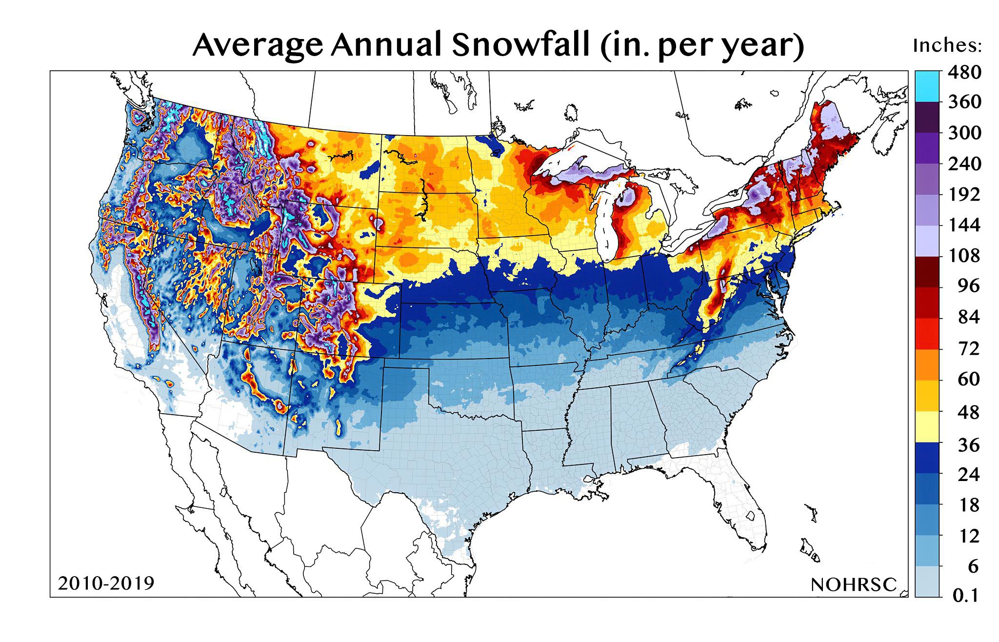 Us Average Annual Snowfall Map 