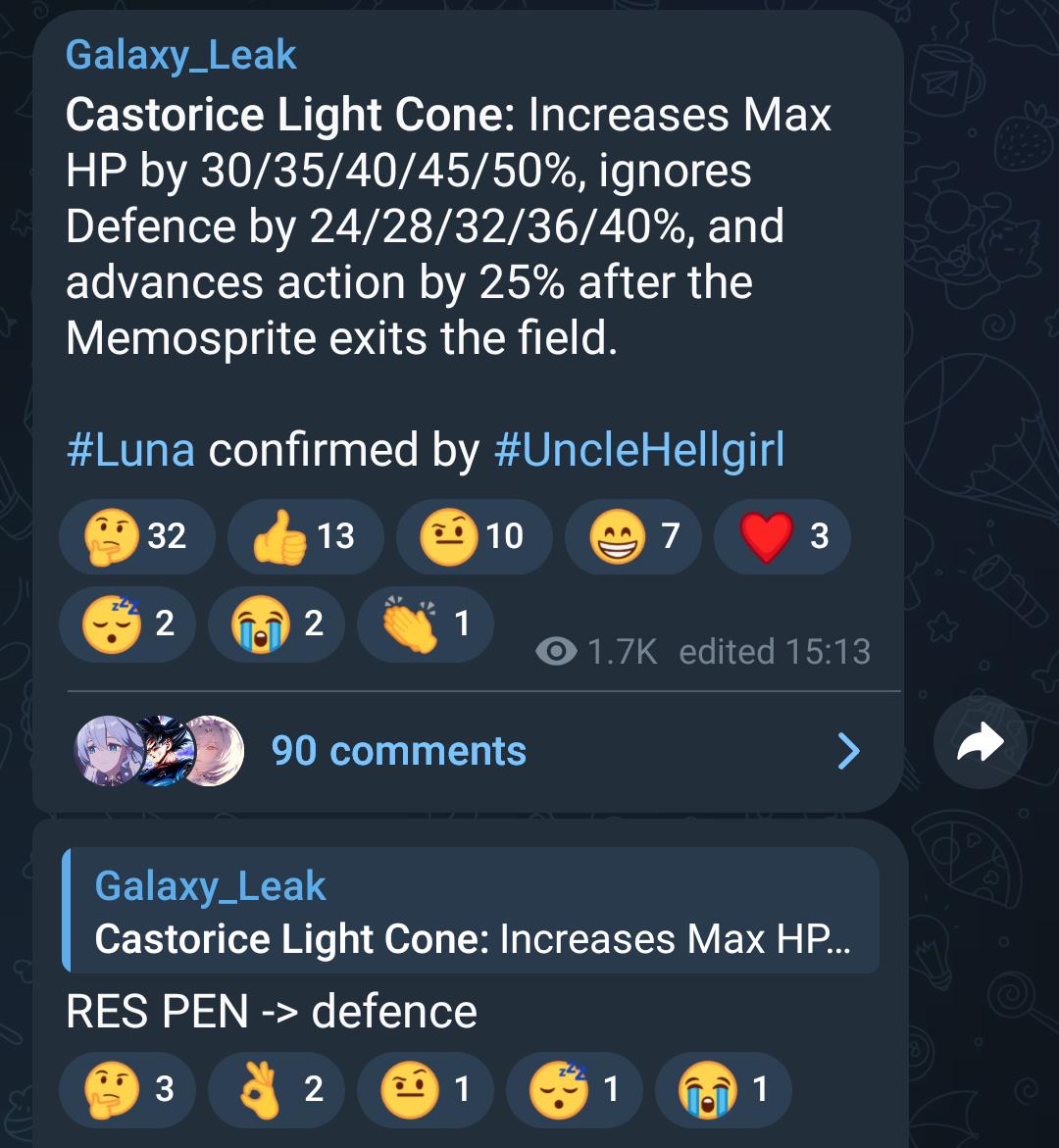 Castorice Light cone Leak via galaxy leak confirmed by uncle hellgirl :  rCastoriceMains