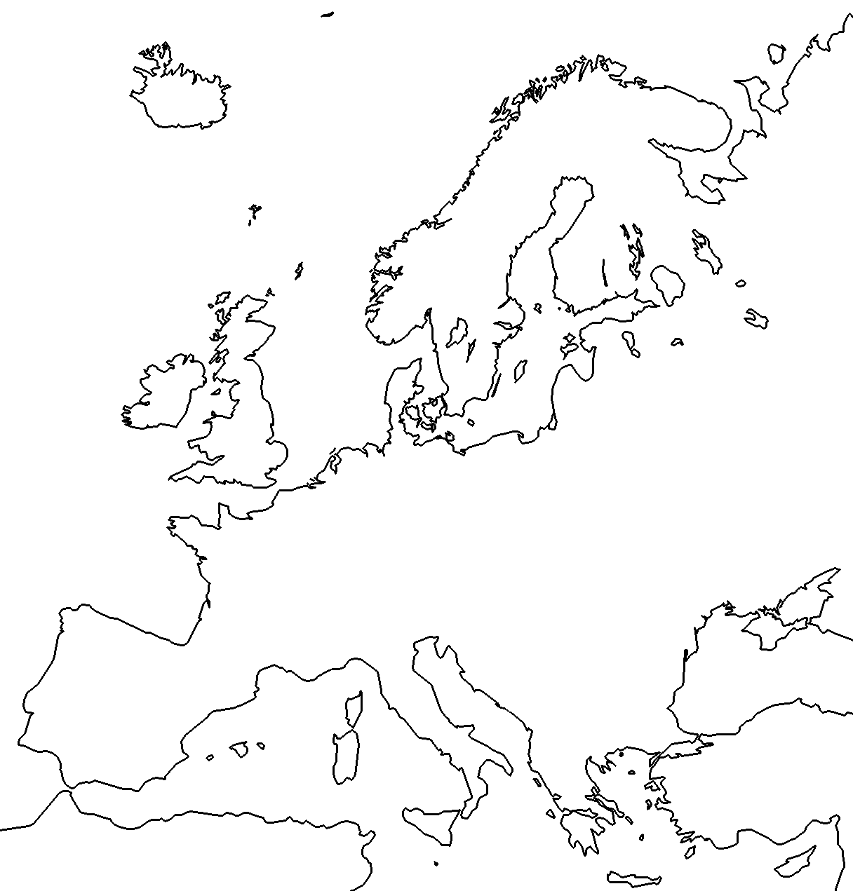 Blank map. Карта Европы пустая. Карта Европы пустая без границ. Europe Map outline. Карта Европы с границами.