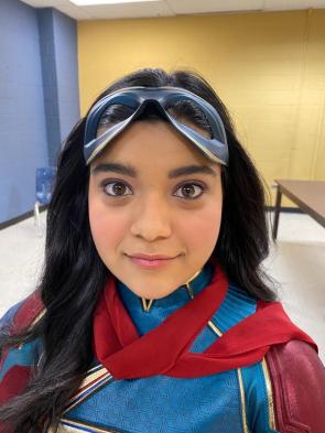 Iman Vellani on the set of “Ms. Marvel’’