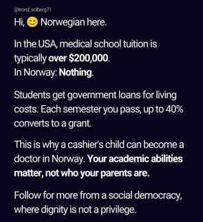 In Norway, merit matters. In America, money does