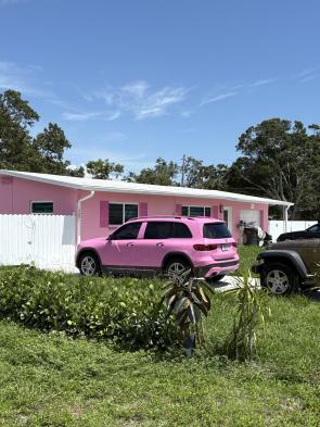 Pink house + Benz