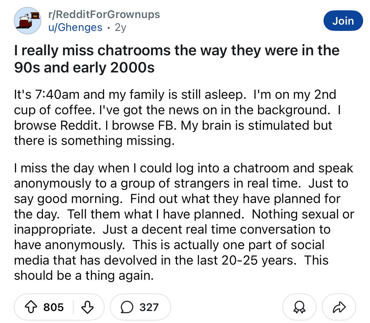 90s & Early 2000s chat rooms…in 2025. : rRedditForGrownups