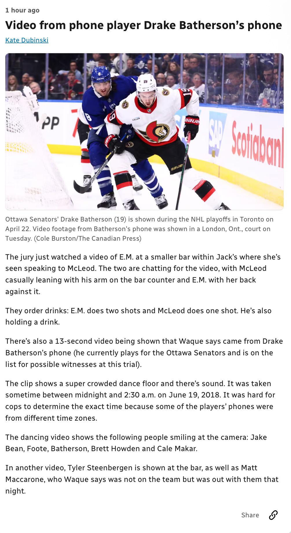 Videos at ex-world junior hockey players sex assault trial show dancing, drinking at bar : rhockey